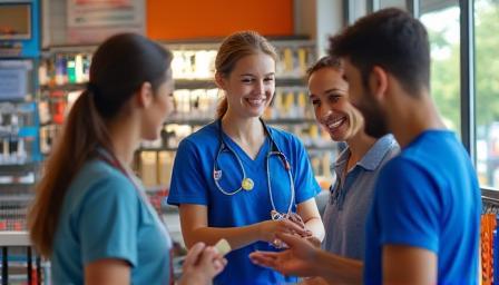 Team members collaborating in the store